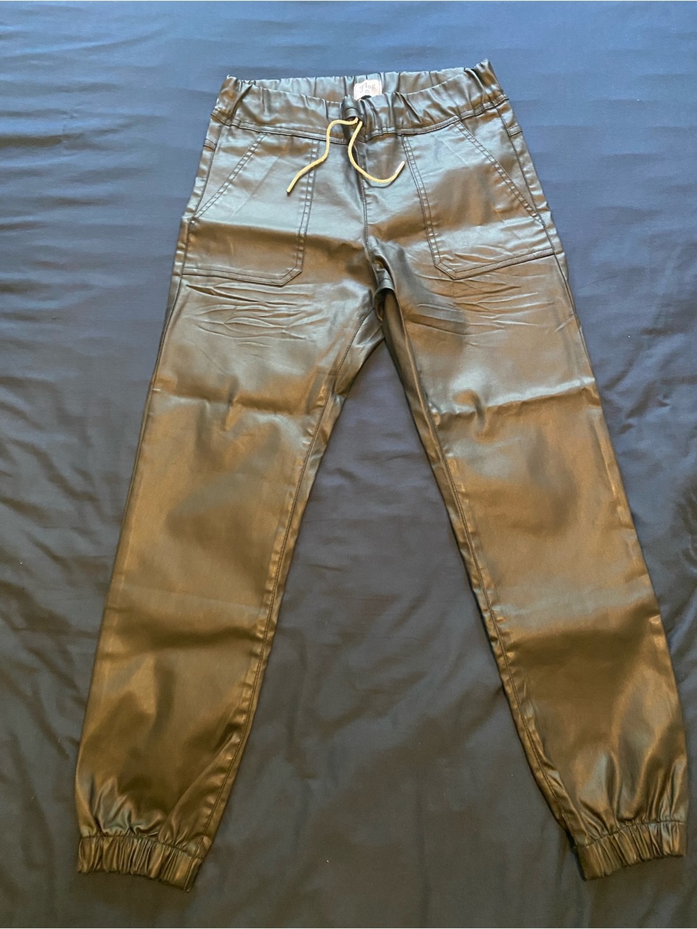 Women's Black Faux Leather Jogger Pants
